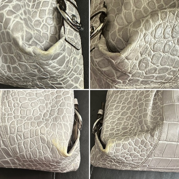 Coach Madison Croc 2010” Embossed Leather Satchel With Crossbody Strap In Grey - Picture 15 of 15